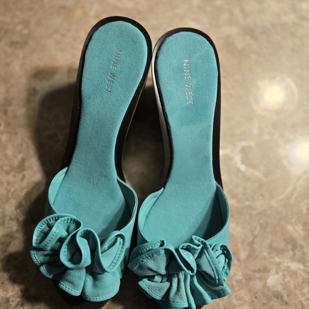 Nine West Turquoise Mules with Bow Accent